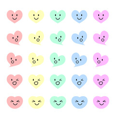 パステルカラーのハート(表情付き)