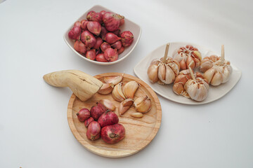 onions and garlic isolated white background
