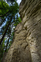 Valley in summer - Kalamarka, Detva. Nature sanctuary Sandstone peaks surrounded by green background. Podpolanie region, Slovakia, Europe
