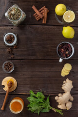 Frame of traditional medicine health recipe products, Traditional chinese herbs used in alternative herbal medicine, healthy infusion.