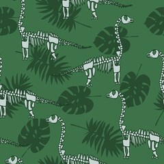 Seamless pattern with abstract brontosaurus skeleton. Background with dino for textile, fabric, kids, boy, wrapping paper, Web, clothes, socks and other design. © Annity_Art