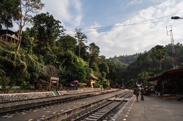 Fototapeta na wymiar Khuntan train staiton at Lamphun city thailand.The Khun Tan Range is a mountain range that occupies a central position in Northern Thailand.khuntan tunnel.