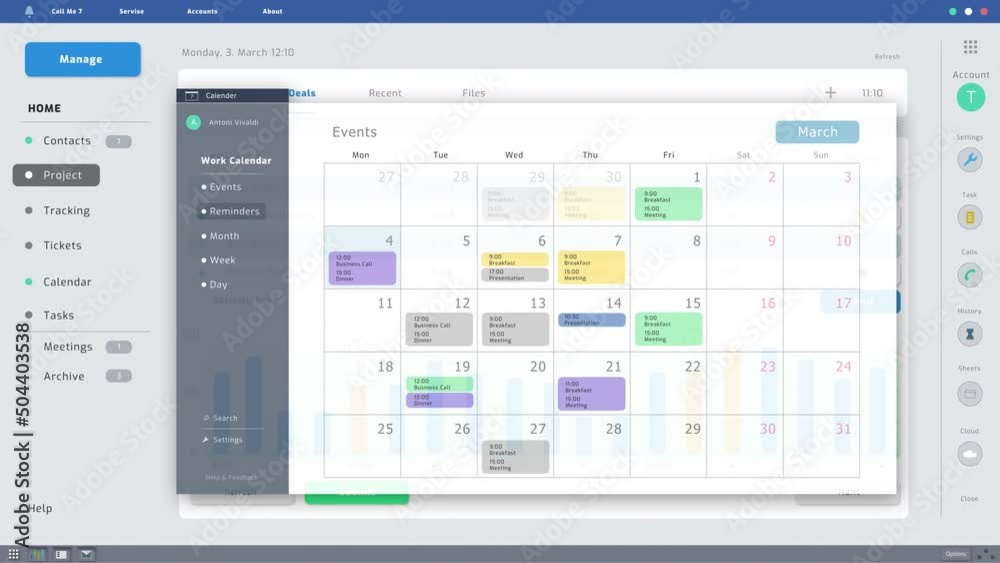 Poster Weekly Business Planner Diagram with Graphs and Analytical Financial Infographics. White Interface with Blue and Yellow Charts. Mock-up Customer Management Service Template for Computer Displays.