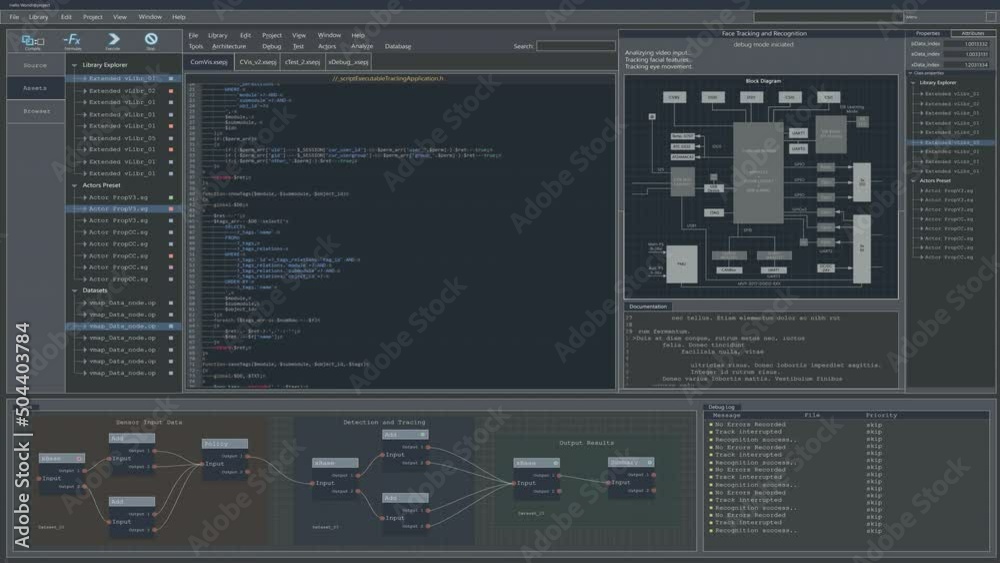 Fototapete Developer Software Code Mock-up with Generic Programming Language. Grey Monitoring Interface with Multiple Windows. Night Mode Template for Computer Displays and Laptop Screens.
