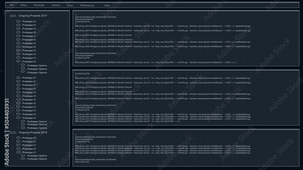 Fototapete Software Backend Mock-up with Software Loading Screen Animation. Dark Project Monitoring Interface with Multiple Windows. Template for Computer Displays and Laptop Screens.