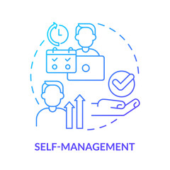 Self-management blue gradient concept icon. Soft skill for career success abstract idea thin line illustration. Develop self-control. Isolated outline drawing. Myriad Pro-Bold font used