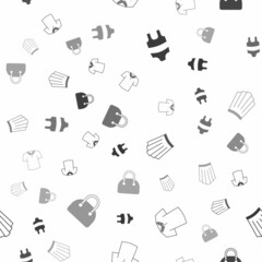 Set Swimsuit, Shirt, Skirt and Handbag on seamless pattern. Vector