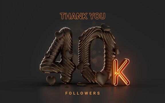 40k follower celebration banner on dark background with neon glow lighting 3d render concept