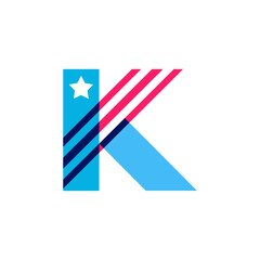 K letter logo made of American Stars and Stripes flag.