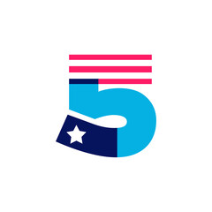 Number five logo made of American Stars and Stripes flag.
