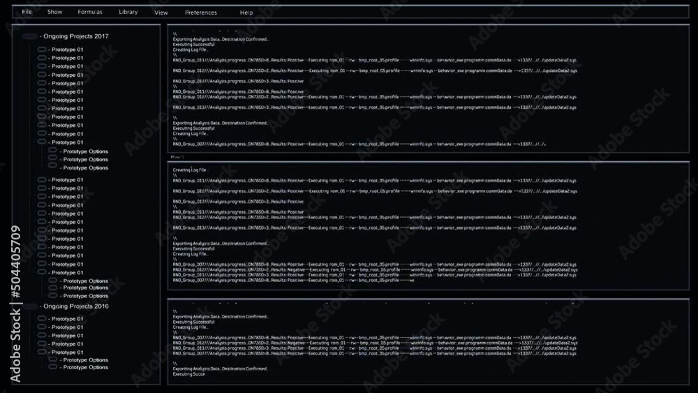 Fototapete Software Backend Mock-up with Software Loading Screen Animation. Dark Project Monitoring Interface with Multiple Windows. Template for Computer Displays and Laptop Screens.