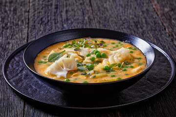 fish chowder with cod, green peas, potatoes