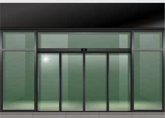 Sliding glass automatic black doors front facade