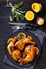 Grilled Orange BBQ Chicken legs with sage