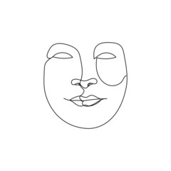 Female face single line drawing. Portrait of young beautiful girl line art.