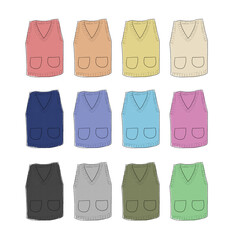 Vネックニットベストのイラストセット