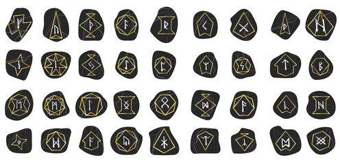 Rune. Set of Hand Drawn Wax Chalk Texture with Gradient Frame, Mystical, Esoteric, Occult, Magic Glyphs. For Game Interface.