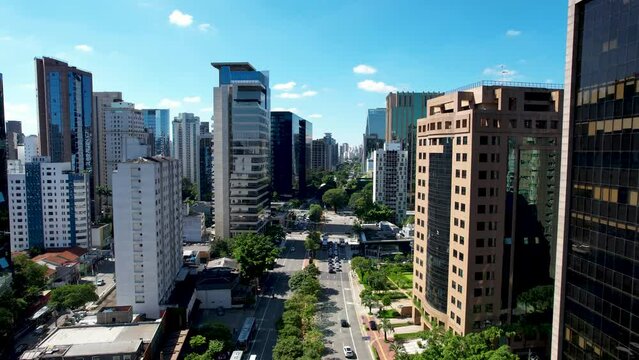Aerial Town Faria Lima Avenue At Sao Paulo Brazil. Cityscape Downtown Skyline. Building Of Cityscape Tower. Latin America Building Industry. Building Outdoors Towers. Sao Paulo Brazil