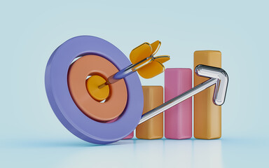 Arrow hit the center of target and stock chart Business target achievement growth 3d render icon