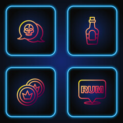 Set line Alcohol drink Rum, Pirate coin, Skull and . Gradient color icons. Vector