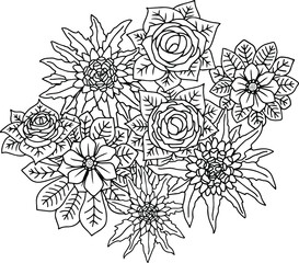 Vector Outline Design Bucket Flower for Coloring Page