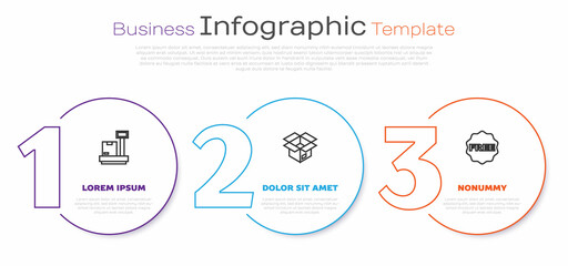 Set line Scale with cardboard box, Unboxing and rice tag Free. Business infographic template. Vector