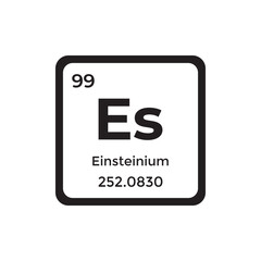 Einstenium  periodic table element Es atom black vector icon with atomic and mass number isolated on white background. Chemical element sign