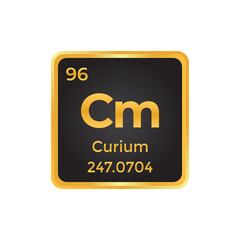 Curium periodic table element Cm atom vector icon design with atomic and mass number. Chemistry chemical element symbol