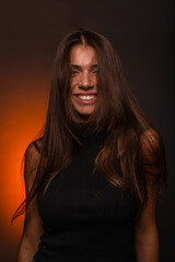 Portrait of girl laughing while moving