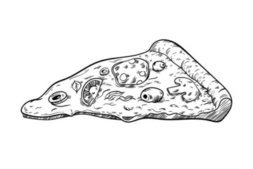 illustration black and white line graphics food pizza delicious cheese mushrooms