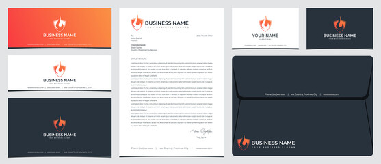 Fire protection logo with stationery, business card and social media banner designs