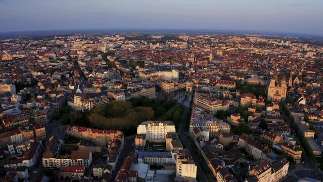 Dijon France Wide Drone City view at golden hour 4k 30p