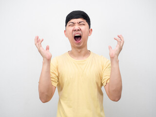Naklejka premium Asian man gesture shout feeling mad portrait