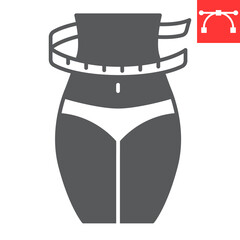 Weight lose glyph icon, diet and body, woman waist with measuring tape vector icon, vector graphics, editable stroke solid sign, eps 10.