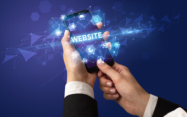 Hand using smartphone with technology concept