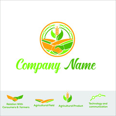 Agriculture logo design with technology template ,Garden technology concept with handshake,plantation land vector