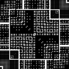 Fototapeta premium black and white and shades of grey grid dot and spot pattern with gold contrasting portions in square geometric composition