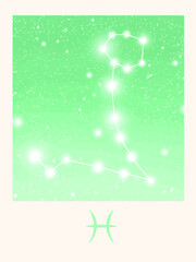 Illustration of zodiac sign stars constellation. Pisces horoscope sign. Vector art.