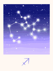 Illustration of zodiac sign stars constellation. Sagittarius horoscope sign. Vector art.