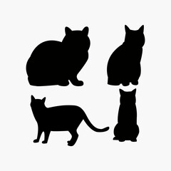 Set of black cats . Collection of cat full body.