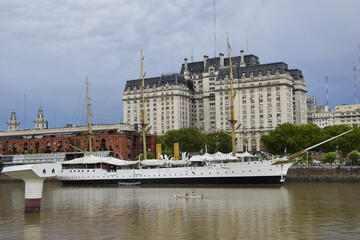 Naklejka premium Sailboats in the water channel in the Puerto Madero district of Buenos Aires