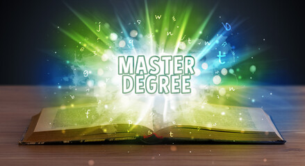 Educational inscription coming out from an open book