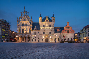 Fototapeta na wymiar Mechelen, Belgium. Historic building of Town Hall at dusk