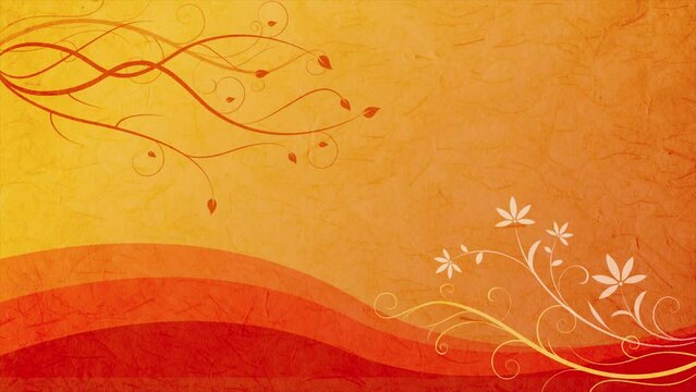 Floral vector background landscape scene, orange