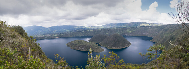 The gorgeous blue Cuicocha lake inside the crater of Cotacachi volcano as seen from the best...