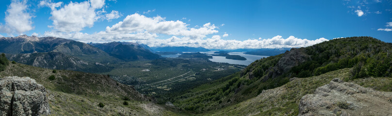 Naklejka premium San Carlos de Bariloche is a city in the Argentinian province of Rio Negro. view of the lake and the city of Bariloche