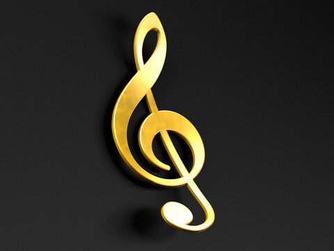 Concepto de canción y melodía. Fondo musical. Notas musicales doradas sobre fondo negro.Clave de Fa.