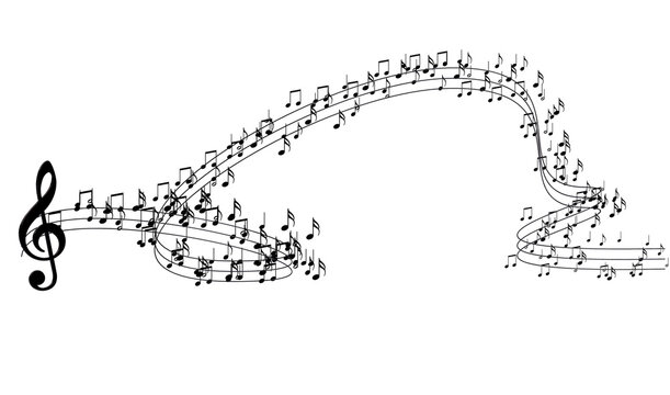recommend clip art: Fondo de notas musicales y canciones. Ilustración 3d. Concepto abstracto de la sinfonía y la música clásica. Clave de Fa y partitura de música en color blanco.