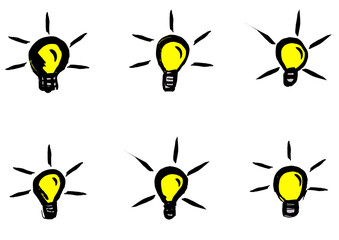 Set of Bulb icon. Colored outline sketch drawing. Vector simple flat graphic hand drawn illustration.