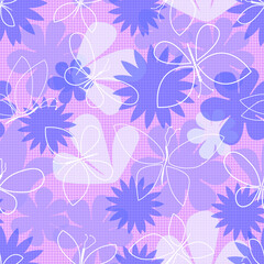 Fototapeta na wymiar Butterflies and flowers. Seamless pattern. Colorful summer background. Vector illustration.